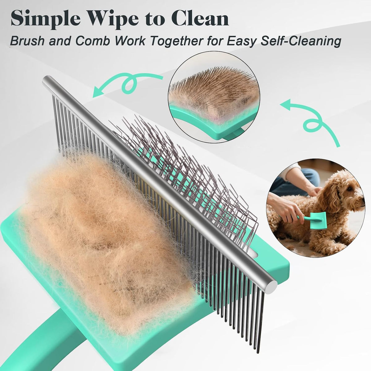 2PCS Slicker Brush for Dogs & Pet Comb,Professional Dog Grooming Brush (Goldendoodles,Poodles,Labradoodles) with Extra Long Pins to Effectively Remove Tangles, Knots and Mats (Blue, Large)
