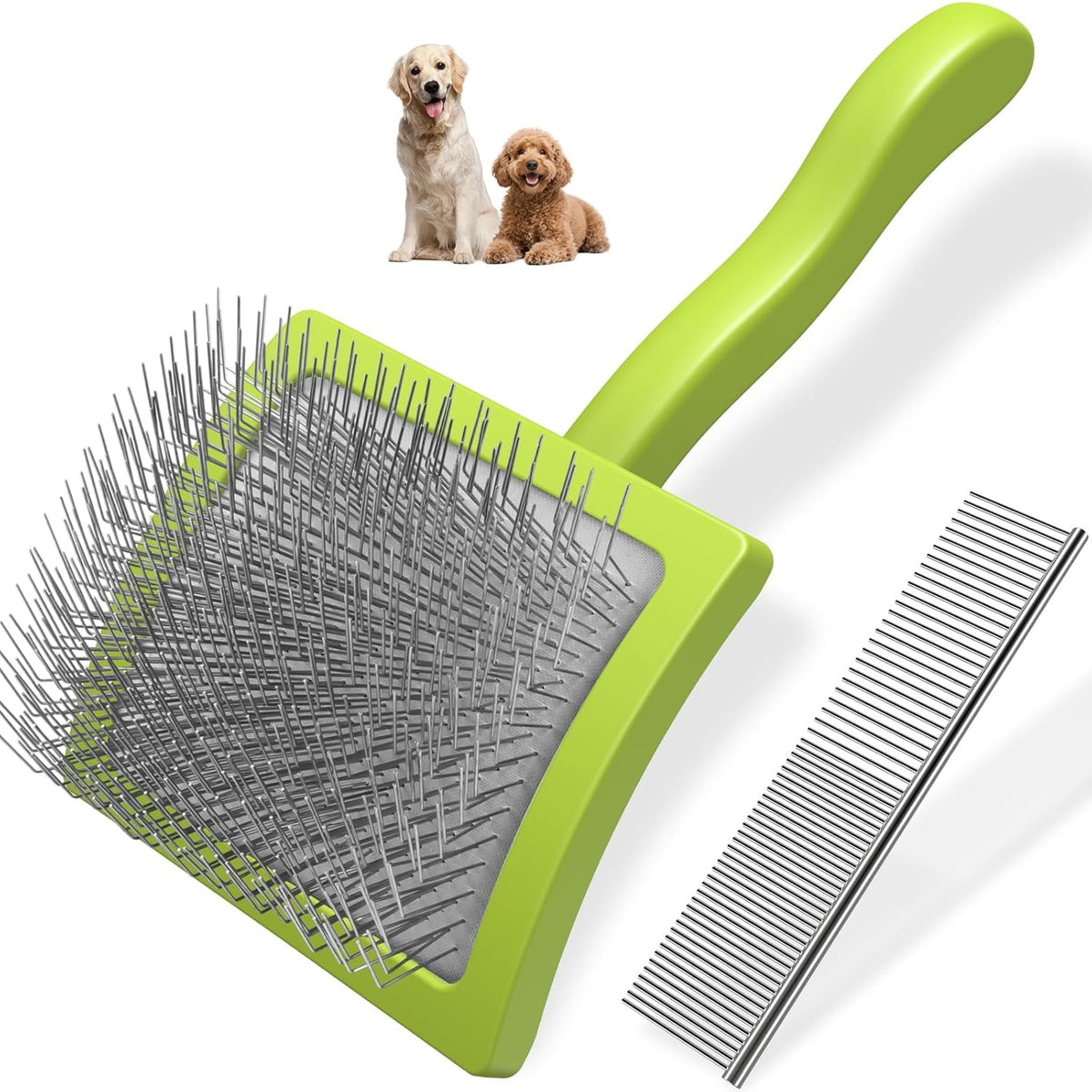 2PCS Slicker Brush for Dogs & Pet Comb,Professional Dog Grooming Brush (Goldendoodles,Poodles,Labradoodles) with Extra Long Pins to Effectively Remove Tangles, Knots and Mats (Blue, Large)