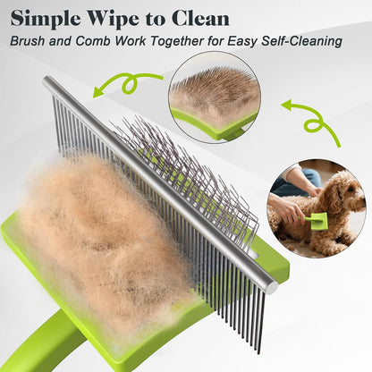 2PCS Slicker Brush for Dogs & Pet Comb,Professional Dog Grooming Brush (Goldendoodles,Poodles,Labradoodles) with Extra Long Pins to Effectively Remove Tangles, Knots and Mats (Blue, Large)