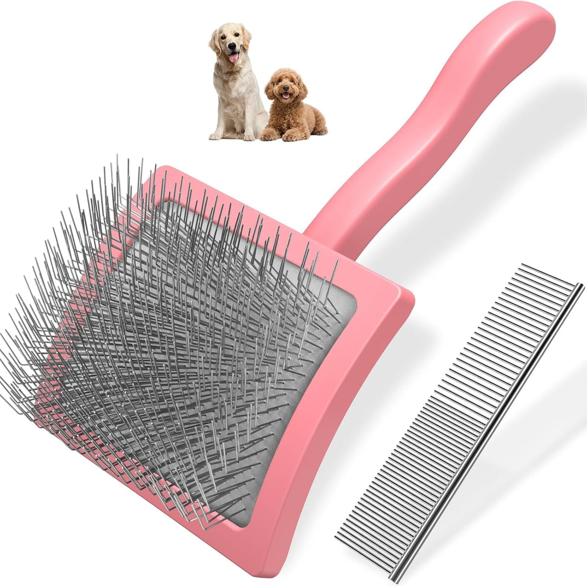 2PCS Slicker Brush for Dogs & Pet Comb,Professional Dog Grooming Brush (Goldendoodles,Poodles,Labradoodles) with Extra Long Pins to Effectively Remove Tangles, Knots and Mats (Blue, Large)
