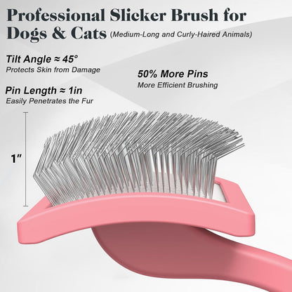 2PCS Slicker Brush for Dogs & Pet Comb,Professional Dog Grooming Brush (Goldendoodles,Poodles,Labradoodles) with Extra Long Pins to Effectively Remove Tangles, Knots and Mats (Blue, Large)