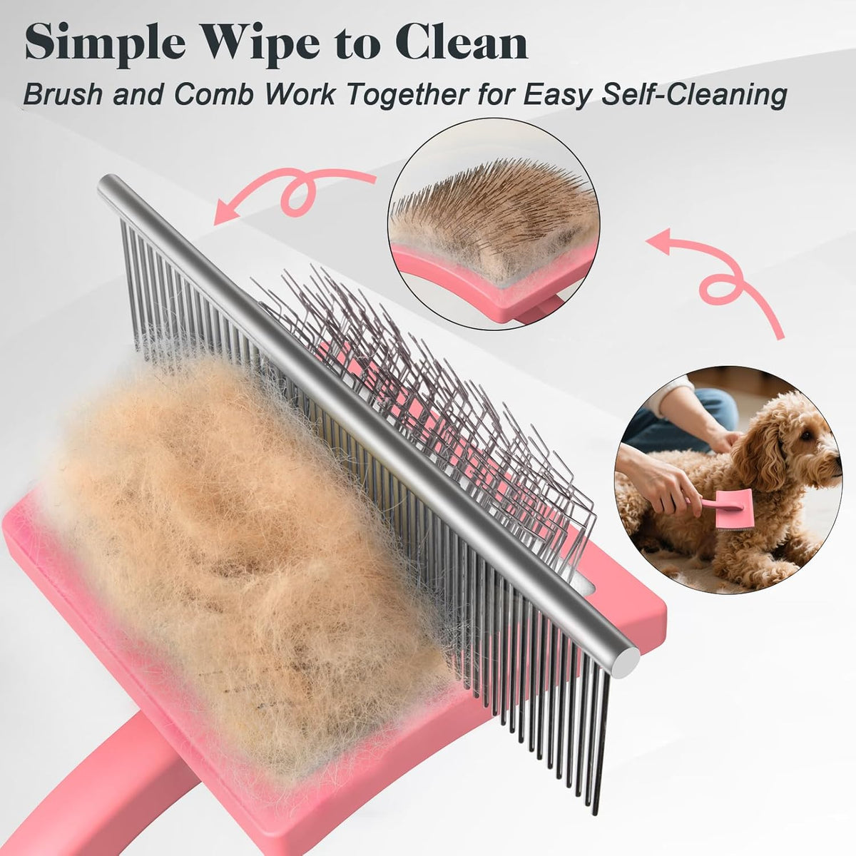 2PCS Slicker Brush for Dogs & Pet Comb,Professional Dog Grooming Brush (Goldendoodles,Poodles,Labradoodles) with Extra Long Pins to Effectively Remove Tangles, Knots and Mats (Blue, Large)
