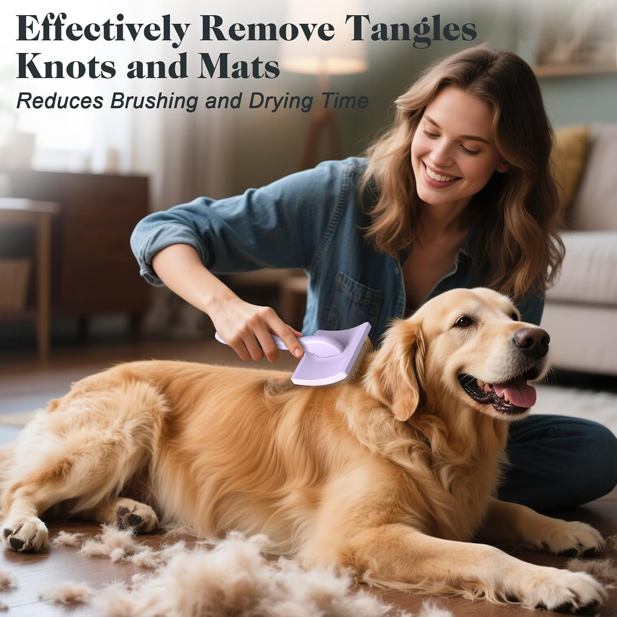 2PCS Slicker Brush for Dogs & Pet Comb,Professional Dog Grooming Brush (Goldendoodles,Poodles,Labradoodles) with Extra Long Pins to Effectively Remove Tangles, Knots and Mats (Blue, Large)