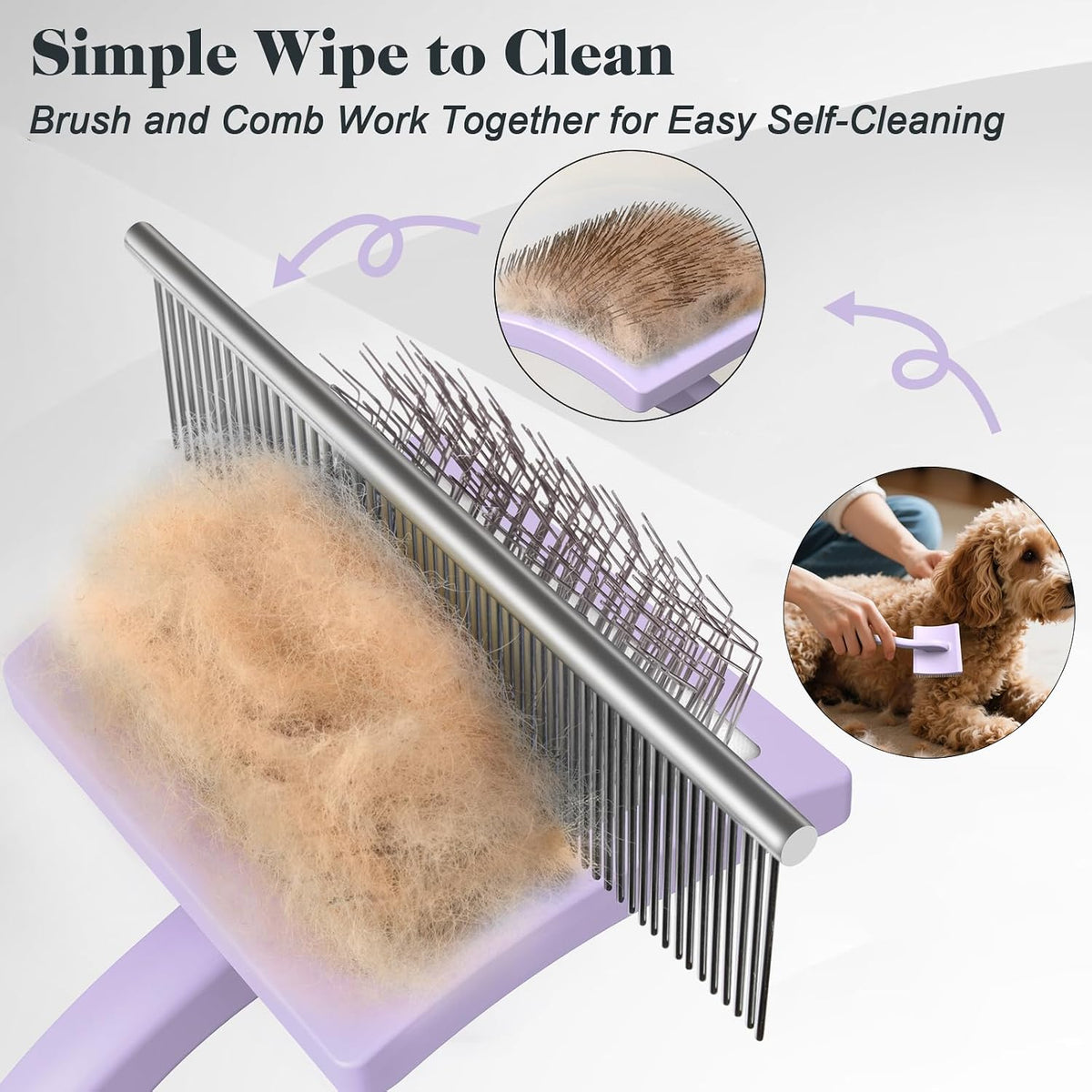 2PCS Slicker Brush for Dogs & Pet Comb,Professional Dog Grooming Brush (Goldendoodles,Poodles,Labradoodles) with Extra Long Pins to Effectively Remove Tangles, Knots and Mats (Blue, Large)