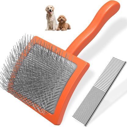 2PCS Slicker Brush for Dogs & Pet Comb,Professional Dog Grooming Brush (Goldendoodles,Poodles,Labradoodles) with Extra Long Pins to Effectively Remove Tangles, Knots and Mats (Blue, Large)