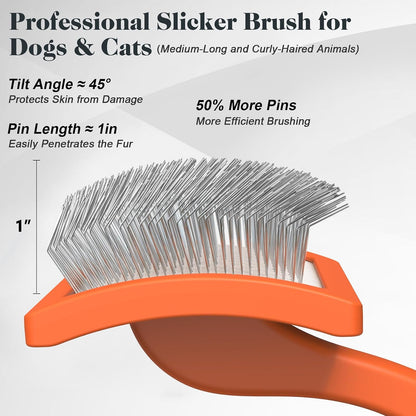 2PCS Slicker Brush for Dogs & Pet Comb,Professional Dog Grooming Brush (Goldendoodles,Poodles,Labradoodles) with Extra Long Pins to Effectively Remove Tangles, Knots and Mats (Blue, Large)