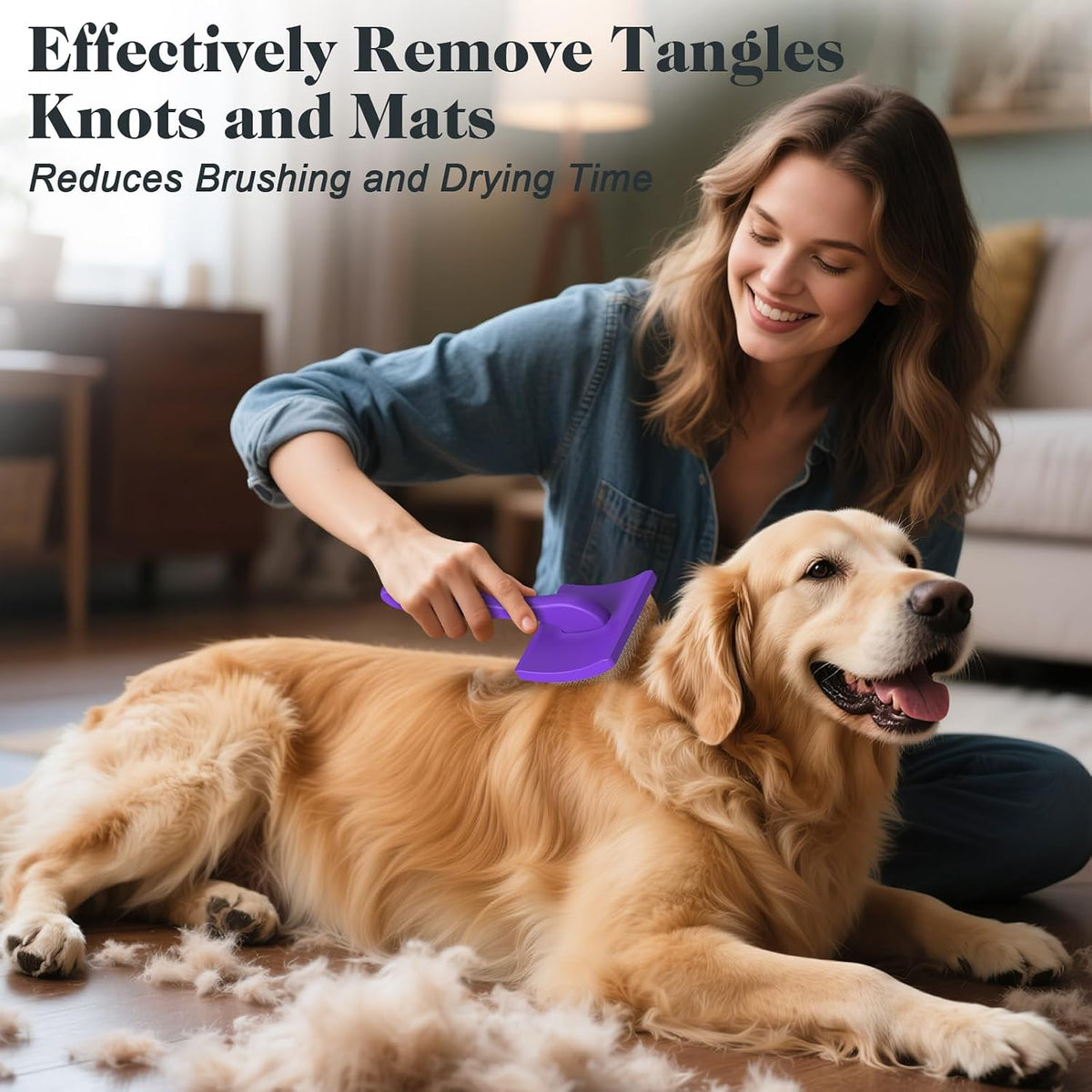 2PCS Slicker Brush for Dogs & Pet Comb,Professional Dog Grooming Brush (Goldendoodles,Poodles,Labradoodles) with Extra Long Pins to Effectively Remove Tangles, Knots and Mats (Blue, Large)