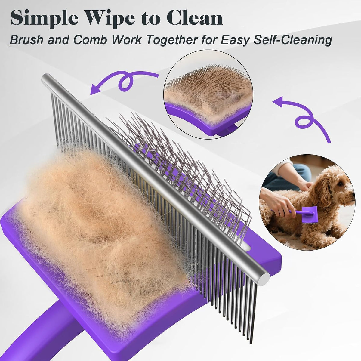2PCS Slicker Brush for Dogs & Pet Comb,Professional Dog Grooming Brush (Goldendoodles,Poodles,Labradoodles) with Extra Long Pins to Effectively Remove Tangles, Knots and Mats (Blue, Large)