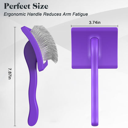 2PCS Slicker Brush for Dogs & Pet Comb,Professional Dog Grooming Brush (Goldendoodles,Poodles,Labradoodles) with Extra Long Pins to Effectively Remove Tangles, Knots and Mats (Blue, Large)