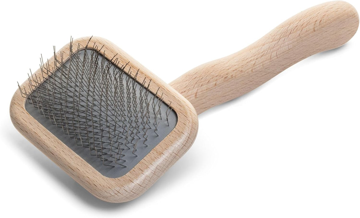 Mark I Slicker Brush for Dogs, 12mm Pins, Groom Like a Pro, Handcrafted Lightweight Beechwood Ergonomic Handle, Stainless Steel Pins, A5I X-Small. Made in Germany.