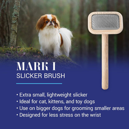 Mark I Slicker Brush for Dogs, 12mm Pins, Groom Like a Pro, Handcrafted Lightweight Beechwood Ergonomic Handle, Stainless Steel Pins, A5I X-Small. Made in Germany.