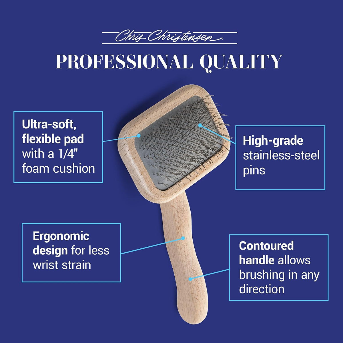 Mark I Slicker Brush for Dogs, 12mm Pins, Groom Like a Pro, Handcrafted Lightweight Beechwood Ergonomic Handle, Stainless Steel Pins, A5I X-Small. Made in Germany.