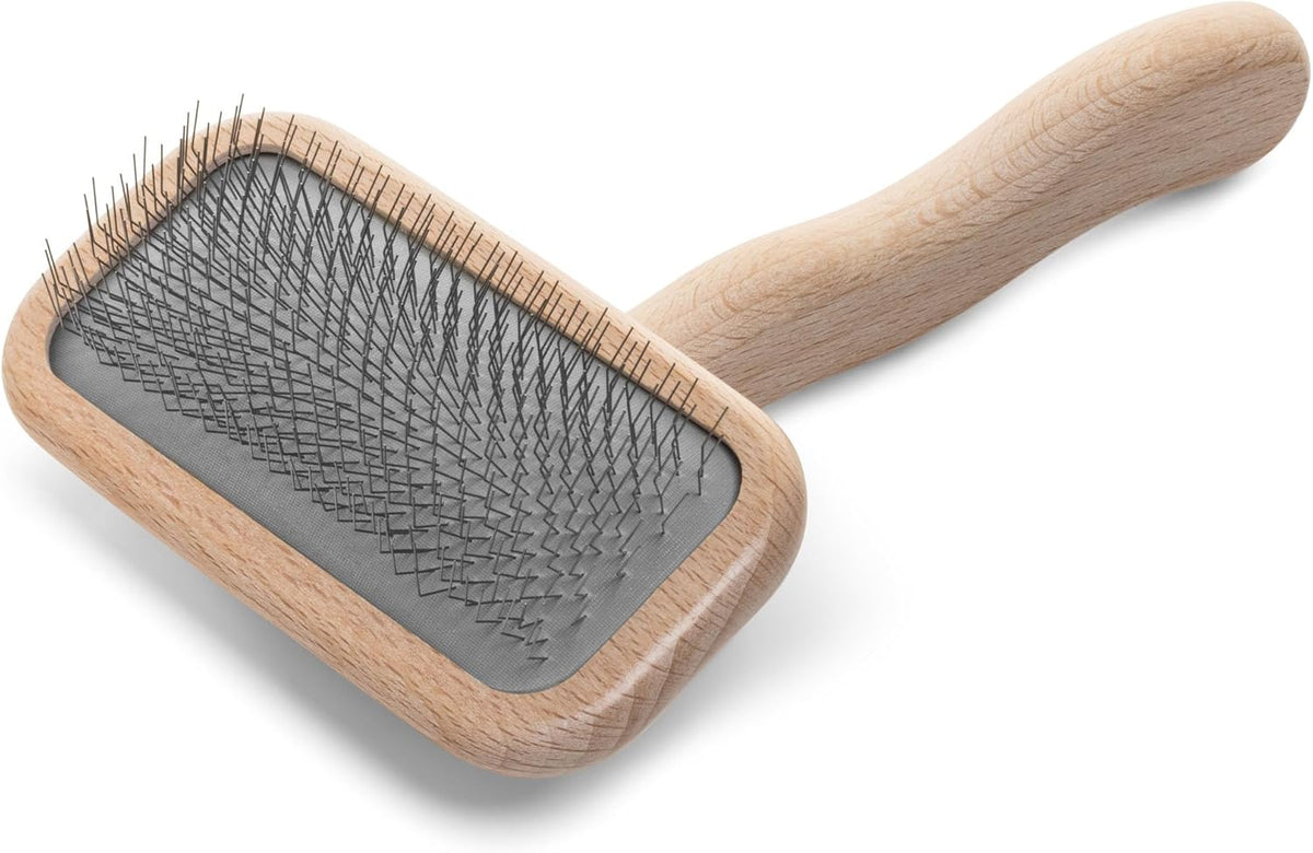 Mark I Slicker Brush for Dogs, 12mm Pins, Groom Like a Pro, Handcrafted Lightweight Beechwood Ergonomic Handle, Stainless Steel Pins, A5I X-Small. Made in Germany.