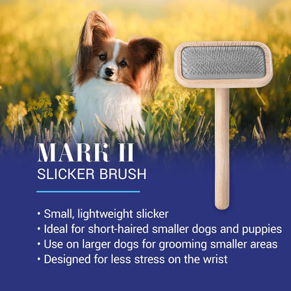 Mark I Slicker Brush for Dogs, 12mm Pins, Groom Like a Pro, Handcrafted Lightweight Beechwood Ergonomic Handle, Stainless Steel Pins, A5I X-Small. Made in Germany.