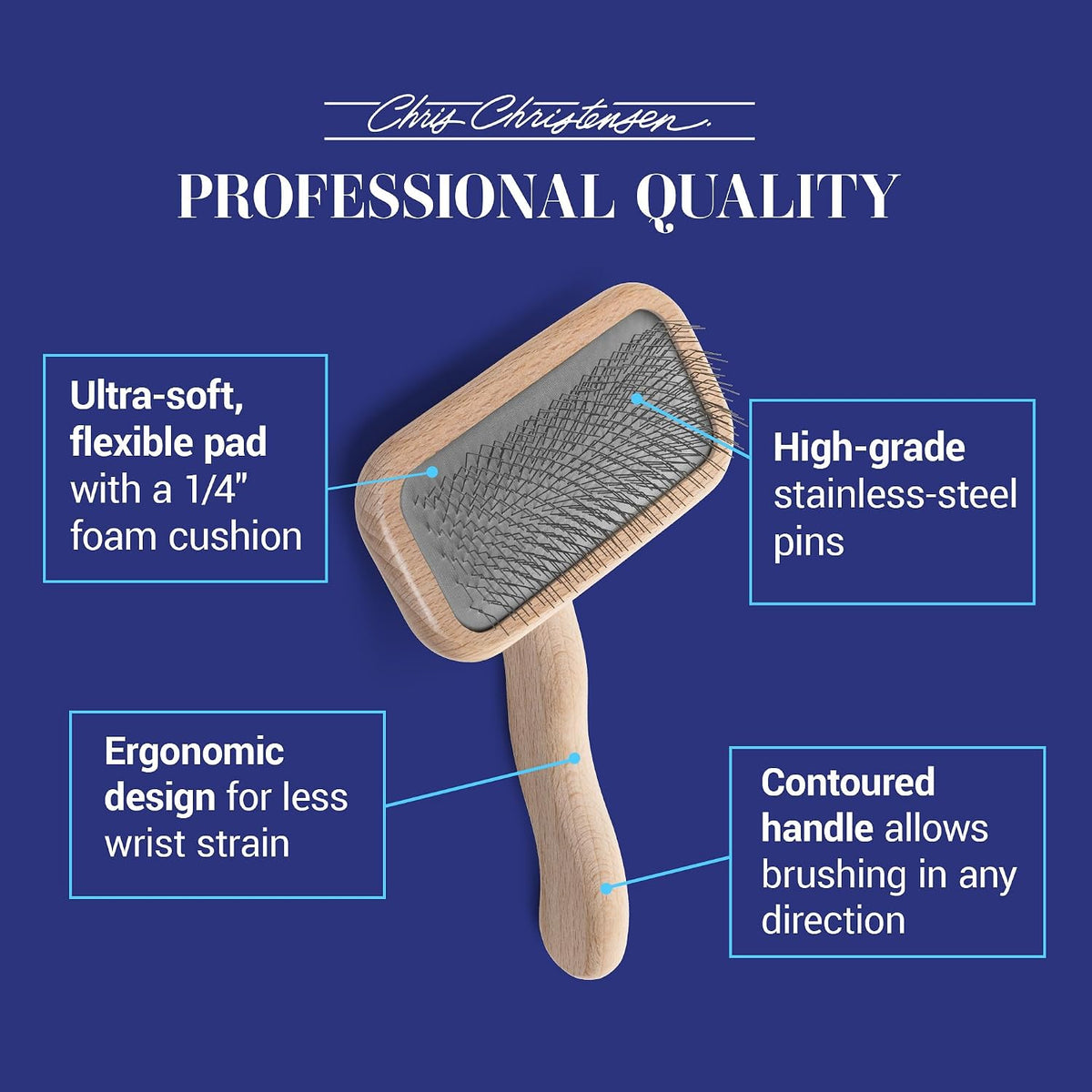 Mark I Slicker Brush for Dogs, 12mm Pins, Groom Like a Pro, Handcrafted Lightweight Beechwood Ergonomic Handle, Stainless Steel Pins, A5I X-Small. Made in Germany.