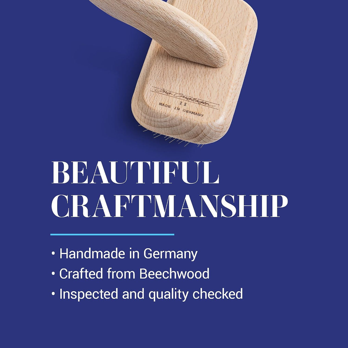 Mark I Slicker Brush for Dogs, 12mm Pins, Groom Like a Pro, Handcrafted Lightweight Beechwood Ergonomic Handle, Stainless Steel Pins, A5I X-Small. Made in Germany.