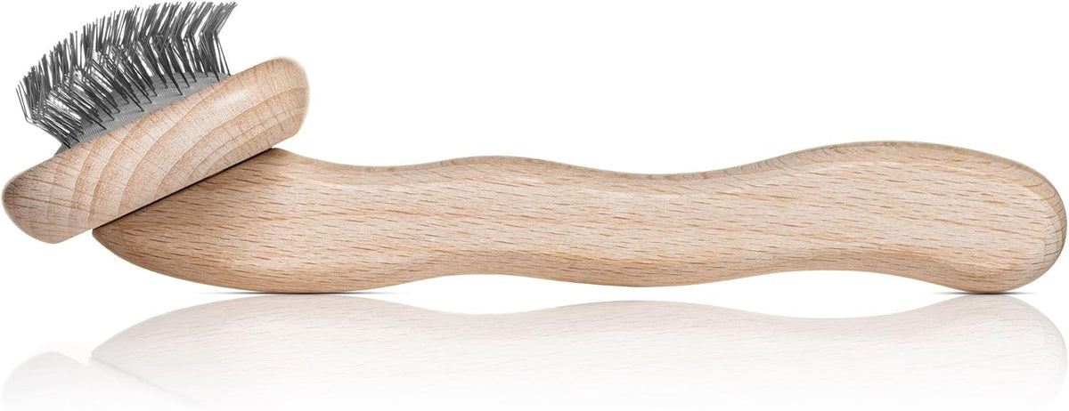 Mark I Slicker Brush for Dogs, 12mm Pins, Groom Like a Pro, Handcrafted Lightweight Beechwood Ergonomic Handle, Stainless Steel Pins, A5I X-Small. Made in Germany.