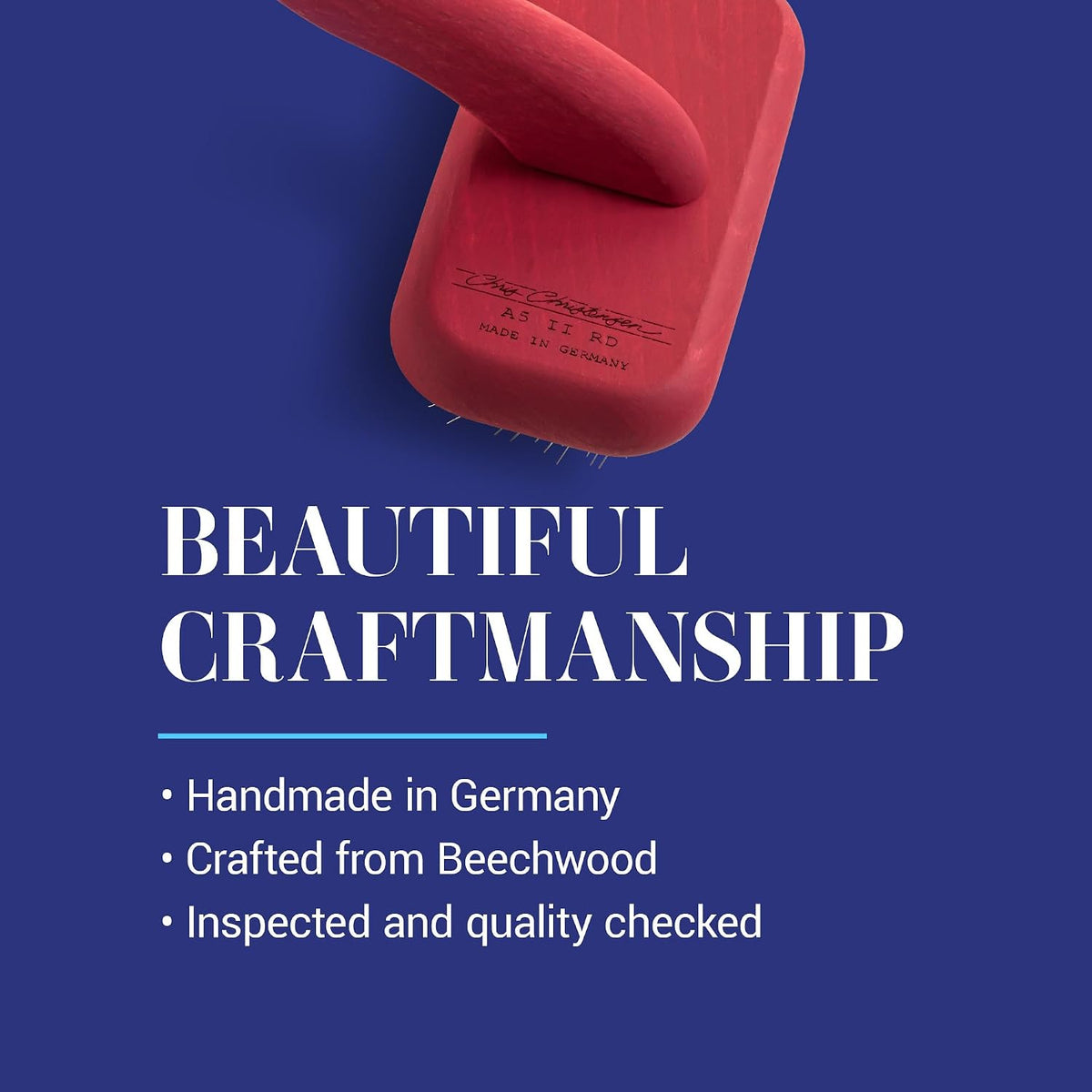 Mark I Slicker Brush for Dogs, 12mm Pins, Groom Like a Pro, Handcrafted Lightweight Beechwood Ergonomic Handle, Stainless Steel Pins, A5I X-Small. Made in Germany.