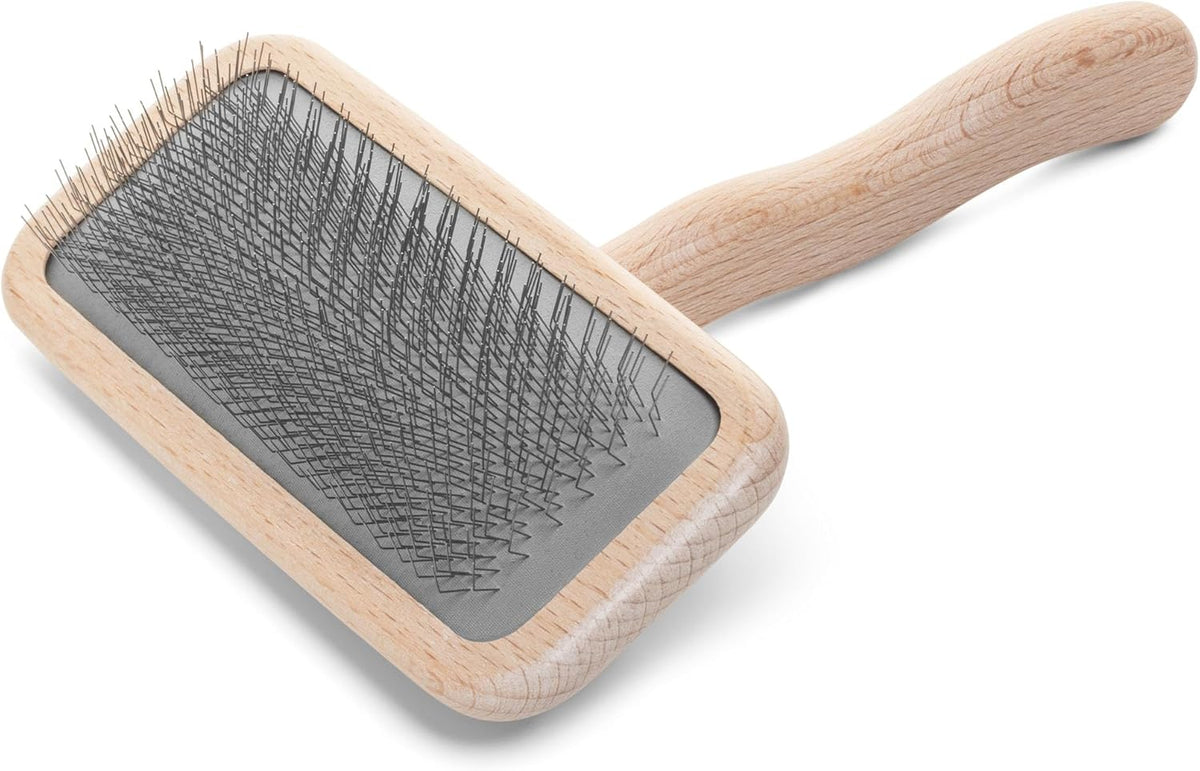 Mark I Slicker Brush for Dogs, 12mm Pins, Groom Like a Pro, Handcrafted Lightweight Beechwood Ergonomic Handle, Stainless Steel Pins, A5I X-Small. Made in Germany.