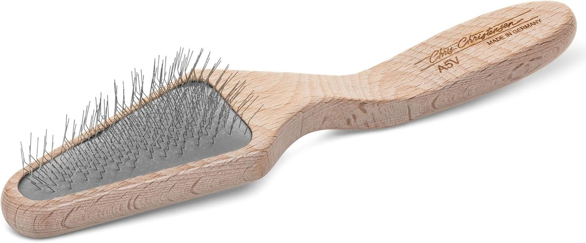 Mark I Slicker Brush for Dogs, 12mm Pins, Groom Like a Pro, Handcrafted Lightweight Beechwood Ergonomic Handle, Stainless Steel Pins, A5I X-Small. Made in Germany.