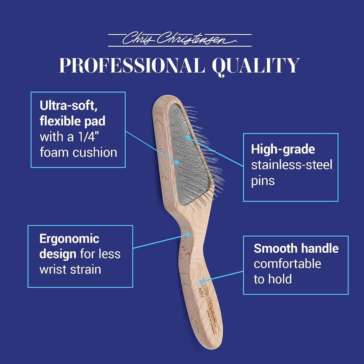 Mark I Slicker Brush for Dogs, 12mm Pins, Groom Like a Pro, Handcrafted Lightweight Beechwood Ergonomic Handle, Stainless Steel Pins, A5I X-Small. Made in Germany.