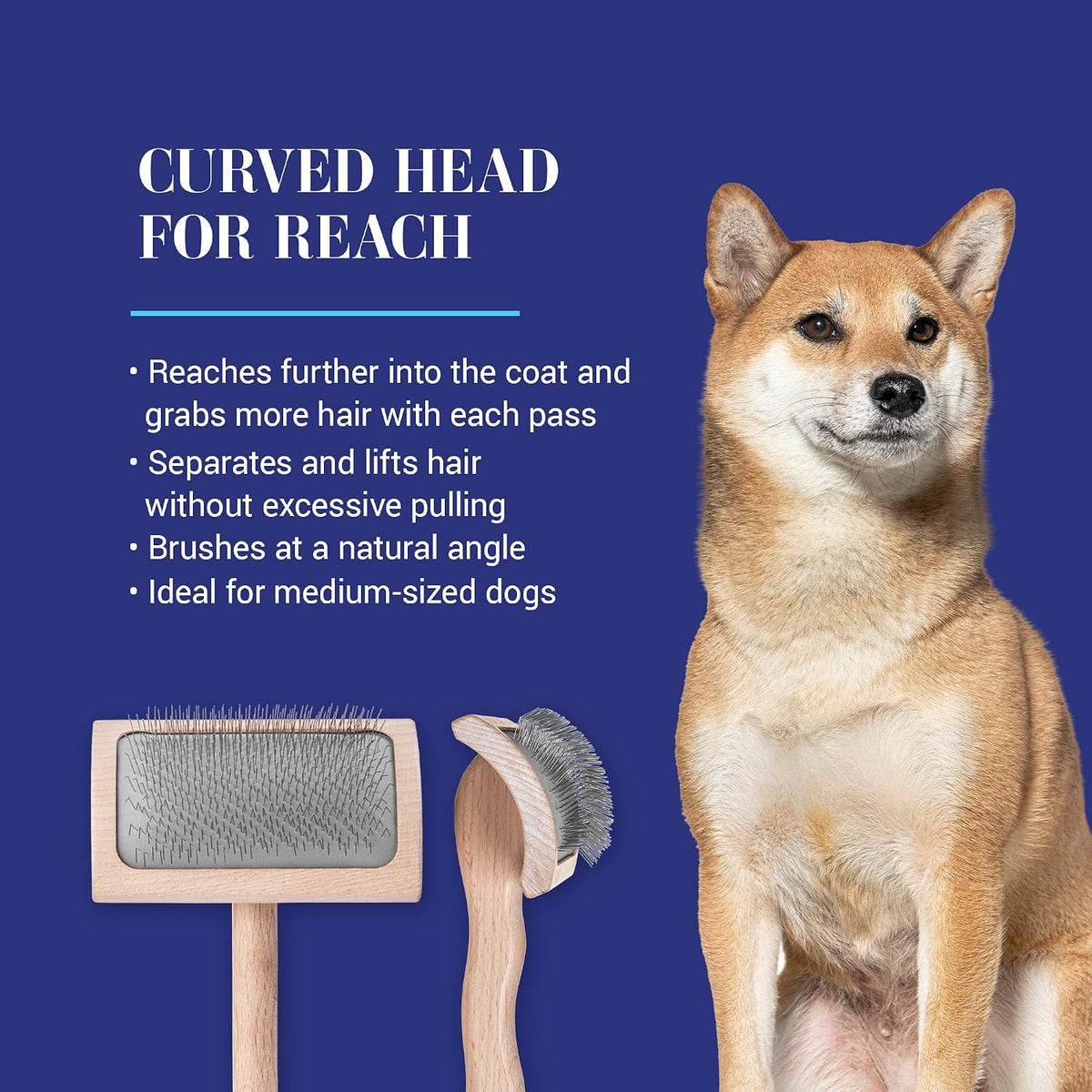 Mark I Slicker Brush for Dogs, 12mm Pins, Groom Like a Pro, Handcrafted Lightweight Beechwood Ergonomic Handle, Stainless Steel Pins, A5I X-Small. Made in Germany.