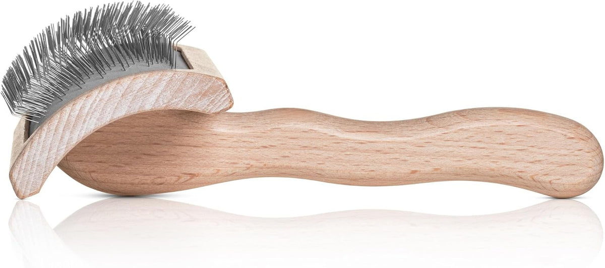 Mark I Slicker Brush for Dogs, 12mm Pins, Groom Like a Pro, Handcrafted Lightweight Beechwood Ergonomic Handle, Stainless Steel Pins, A5I X-Small. Made in Germany.