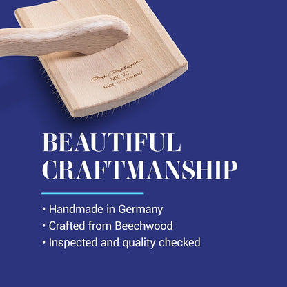 Mark I Slicker Brush for Dogs, 12mm Pins, Groom Like a Pro, Handcrafted Lightweight Beechwood Ergonomic Handle, Stainless Steel Pins, A5I X-Small. Made in Germany.