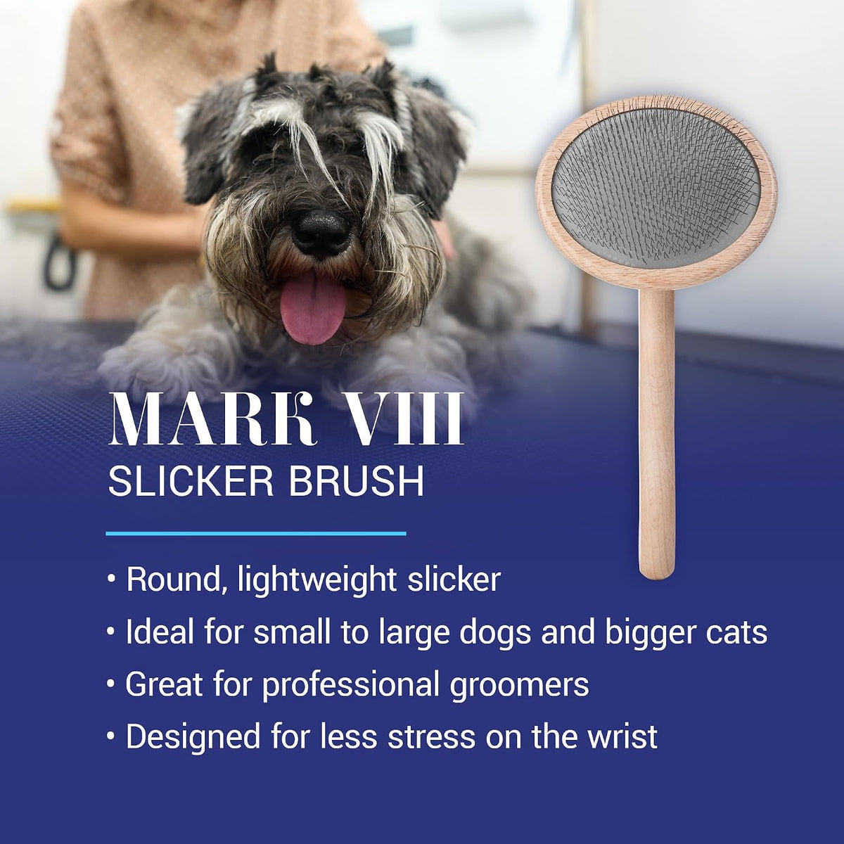 Mark I Slicker Brush for Dogs, 12mm Pins, Groom Like a Pro, Handcrafted Lightweight Beechwood Ergonomic Handle, Stainless Steel Pins, A5I X-Small. Made in Germany.