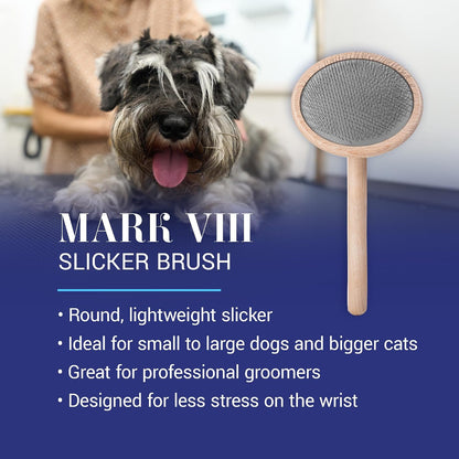 Mark I Slicker Brush for Dogs, 12mm Pins, Groom Like a Pro, Handcrafted Lightweight Beechwood Ergonomic Handle, Stainless Steel Pins, A5I X-Small. Made in Germany.