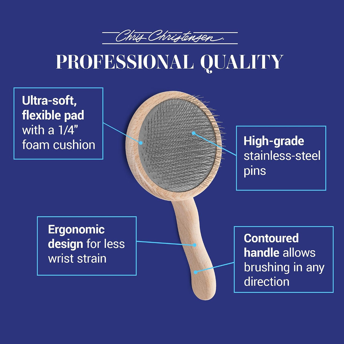 Mark I Slicker Brush for Dogs, 12mm Pins, Groom Like a Pro, Handcrafted Lightweight Beechwood Ergonomic Handle, Stainless Steel Pins, A5I X-Small. Made in Germany.