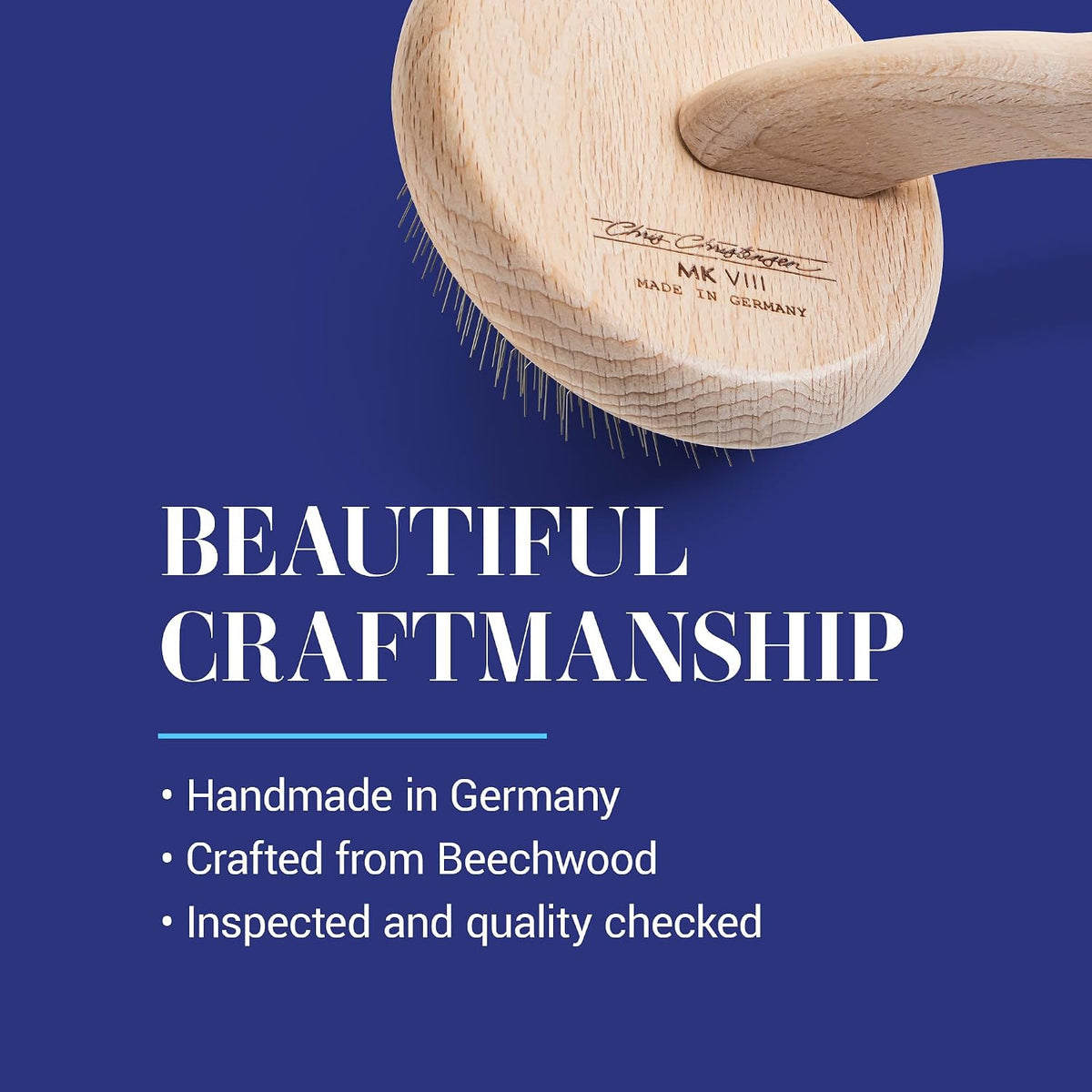 Mark I Slicker Brush for Dogs, 12mm Pins, Groom Like a Pro, Handcrafted Lightweight Beechwood Ergonomic Handle, Stainless Steel Pins, A5I X-Small. Made in Germany.
