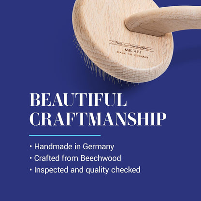 Mark I Slicker Brush for Dogs, 12mm Pins, Groom Like a Pro, Handcrafted Lightweight Beechwood Ergonomic Handle, Stainless Steel Pins, A5I X-Small. Made in Germany.