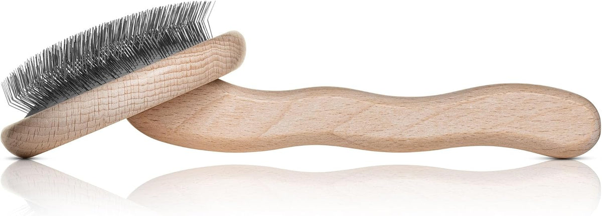 Mark I Slicker Brush for Dogs, 12mm Pins, Groom Like a Pro, Handcrafted Lightweight Beechwood Ergonomic Handle, Stainless Steel Pins, A5I X-Small. Made in Germany.