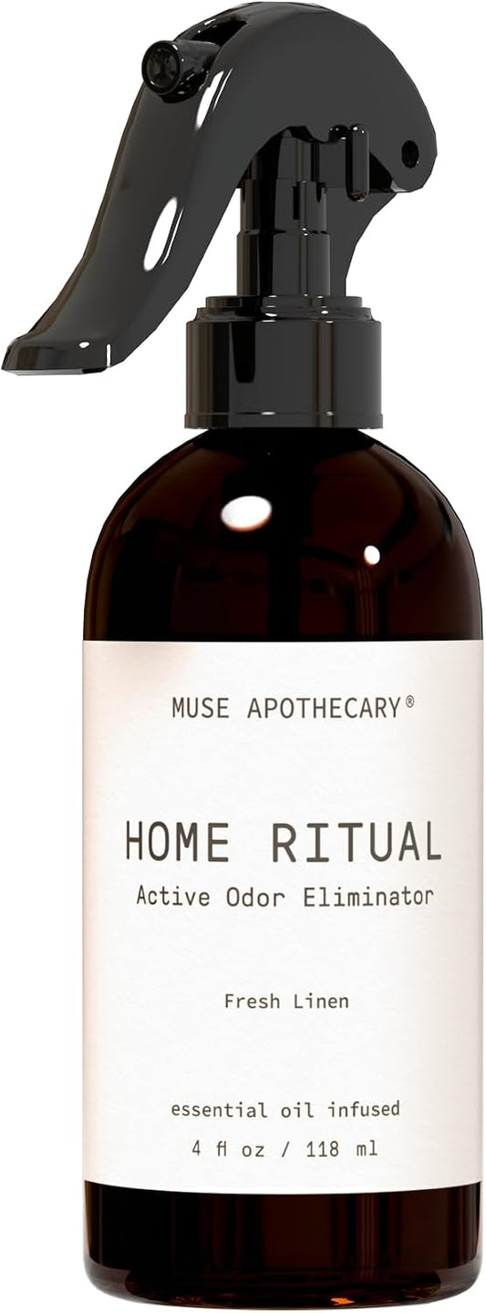 Home Ritual Active Odor Eliminator Spray - Furniture Deodorizer Spray & Bathroom Odor Eliminator for Home - Essential Oil Air Freshener - 4oz, Fresh Linen