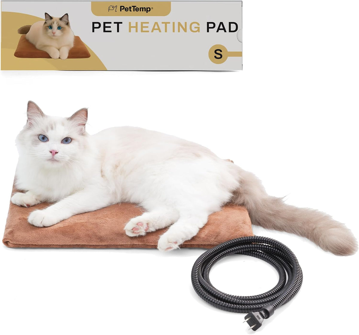 Pet Heating Pad for Cats Dogs Indoor & Sheltered Outdoor Waterproof Heated Cat Bed Heated Dog Bed Chew Resistant Cord Constant Temperature Electric Warming (Brown, S: 16" × 13" × 1.3")