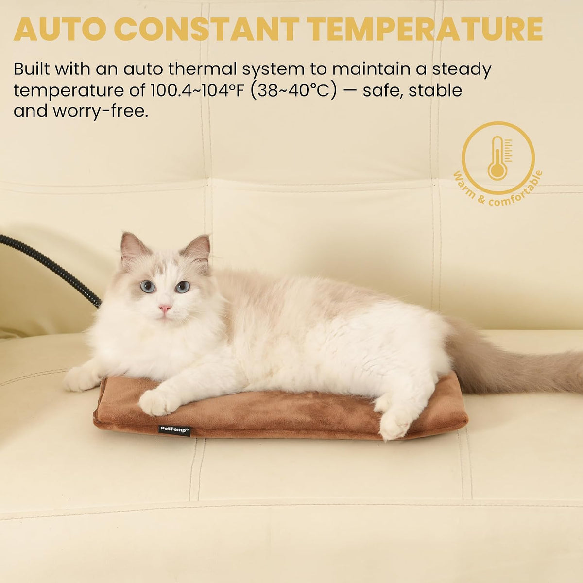 Pet Heating Pad for Cats Dogs Indoor & Sheltered Outdoor Waterproof Heated Cat Bed Heated Dog Bed Chew Resistant Cord Constant Temperature Electric Warming (Brown, S: 16" × 13" × 1.3")