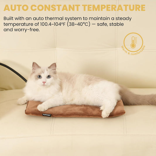 Pet Heating Pad for Cats Dogs Indoor & Sheltered Outdoor Waterproof Heated Cat Bed Heated Dog Bed Chew Resistant Cord Constant Temperature Electric Warming (Brown, S: 16" × 13" × 1.3")