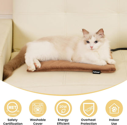 Pet Heating Pad for Cats Dogs Indoor & Sheltered Outdoor Waterproof Heated Cat Bed Heated Dog Bed Chew Resistant Cord Constant Temperature Electric Warming (Brown, S: 16" × 13" × 1.3")
