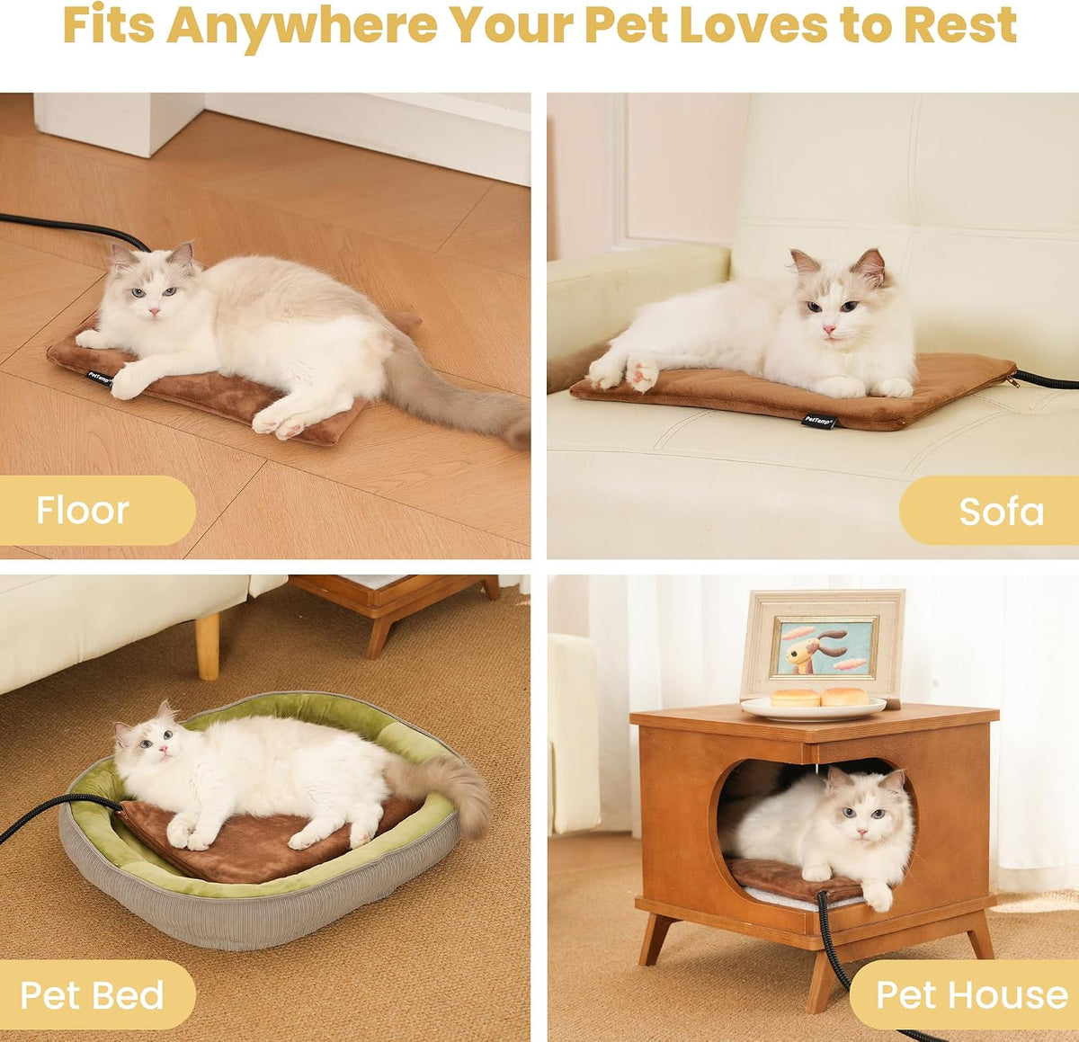 Pet Heating Pad for Cats Dogs Indoor & Sheltered Outdoor Waterproof Heated Cat Bed Heated Dog Bed Chew Resistant Cord Constant Temperature Electric Warming (Brown, S: 16" × 13" × 1.3")
