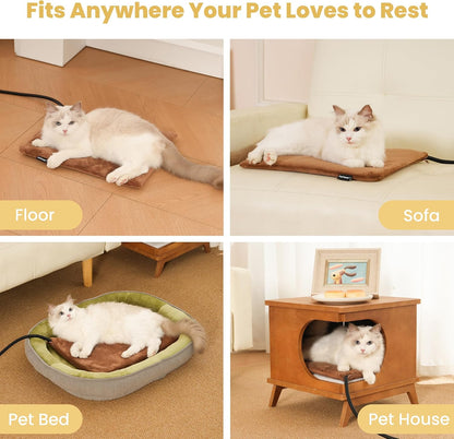 Pet Heating Pad for Cats Dogs Indoor & Sheltered Outdoor Waterproof Heated Cat Bed Heated Dog Bed Chew Resistant Cord Constant Temperature Electric Warming (Brown, S: 16" × 13" × 1.3")