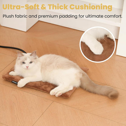 Pet Heating Pad for Cats Dogs Indoor & Sheltered Outdoor Waterproof Heated Cat Bed Heated Dog Bed Chew Resistant Cord Constant Temperature Electric Warming (Brown, S: 16" × 13" × 1.3")