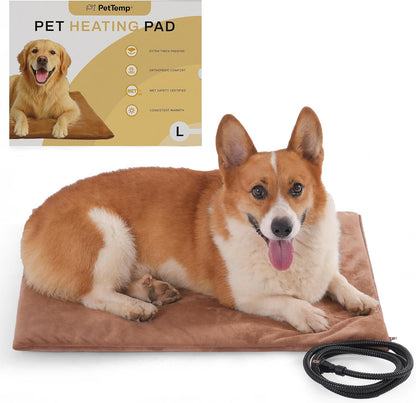 Pet Heating Pad for Cats Dogs Indoor & Sheltered Outdoor Waterproof Heated Cat Bed Heated Dog Bed Chew Resistant Cord Constant Temperature Electric Warming (Brown, S: 16" × 13" × 1.3")