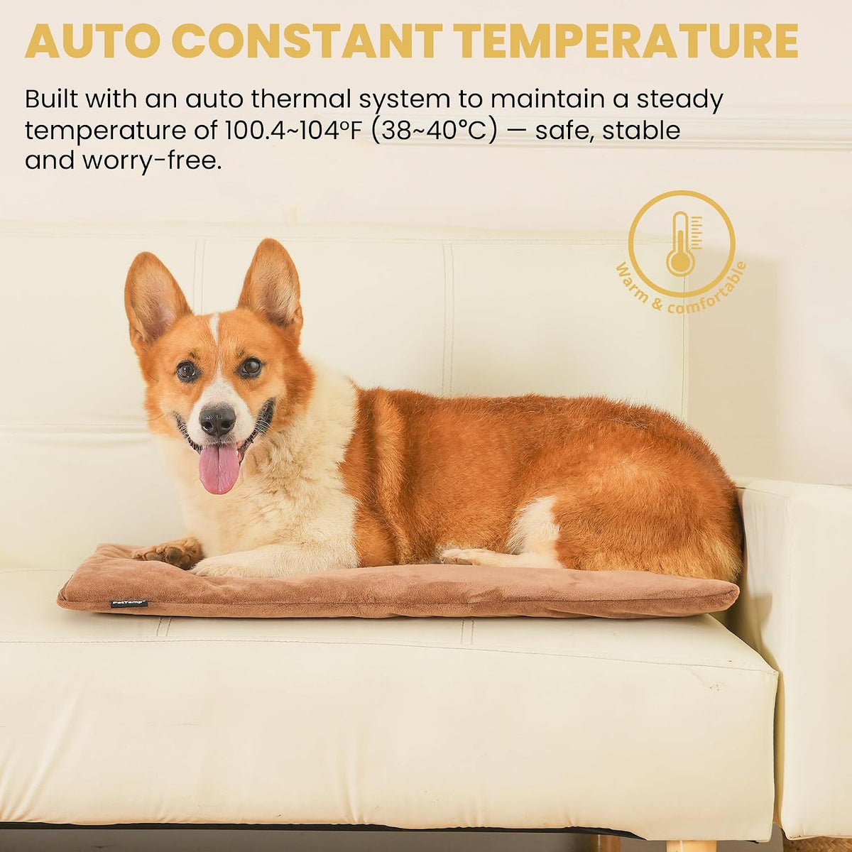Pet Heating Pad for Cats Dogs Indoor & Sheltered Outdoor Waterproof Heated Cat Bed Heated Dog Bed Chew Resistant Cord Constant Temperature Electric Warming (Brown, S: 16" × 13" × 1.3")