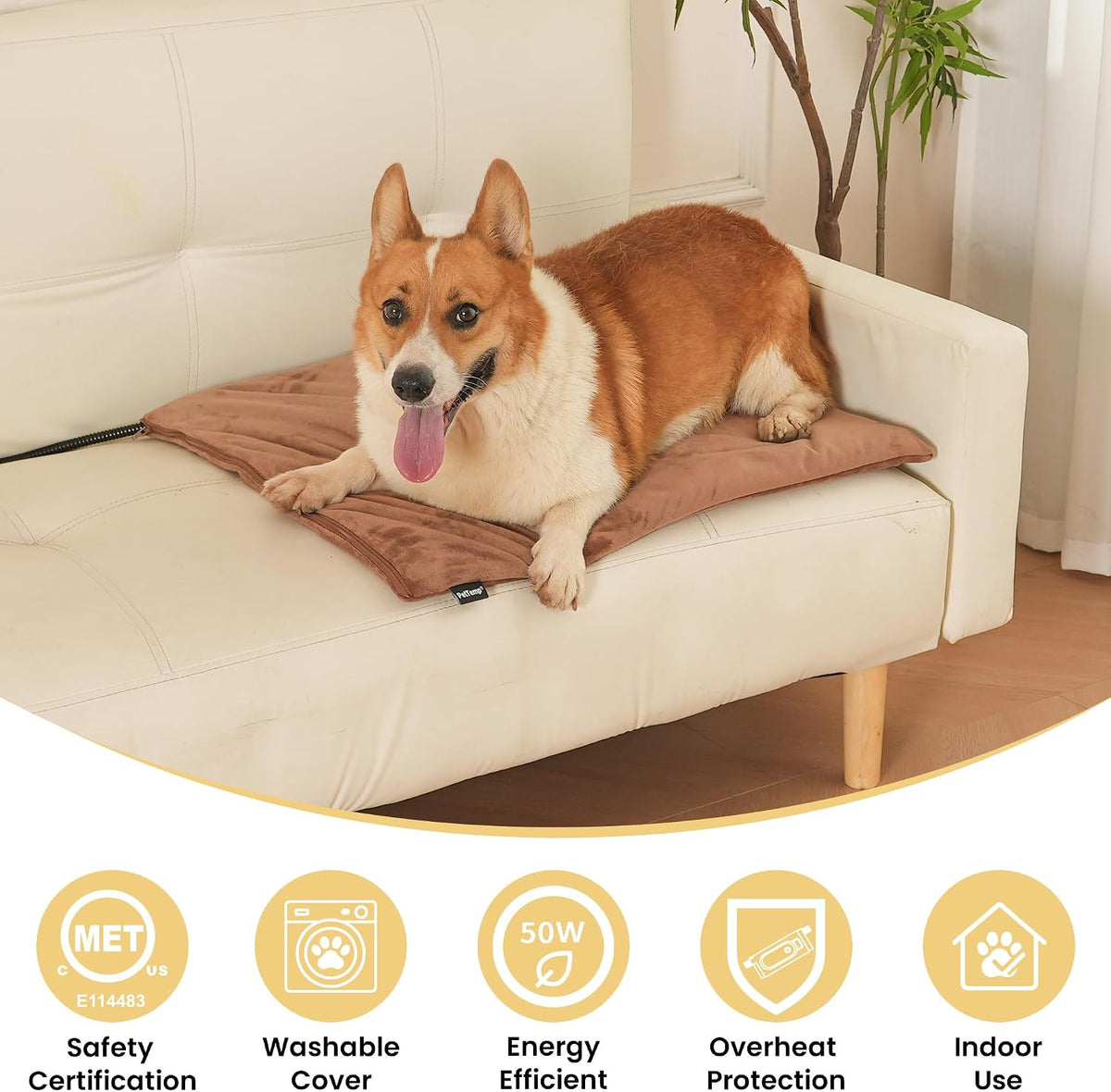 Pet Heating Pad for Cats Dogs Indoor & Sheltered Outdoor Waterproof Heated Cat Bed Heated Dog Bed Chew Resistant Cord Constant Temperature Electric Warming (Brown, S: 16" × 13" × 1.3")