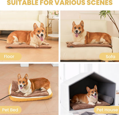 Pet Heating Pad for Cats Dogs Indoor & Sheltered Outdoor Waterproof Heated Cat Bed Heated Dog Bed Chew Resistant Cord Constant Temperature Electric Warming (Brown, S: 16" × 13" × 1.3")