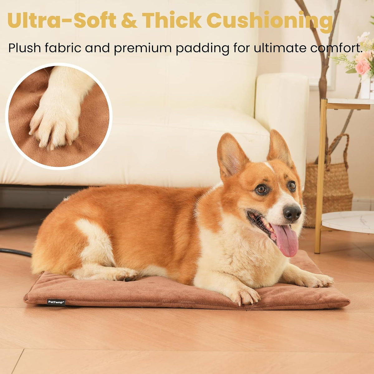 Pet Heating Pad for Cats Dogs Indoor & Sheltered Outdoor Waterproof Heated Cat Bed Heated Dog Bed Chew Resistant Cord Constant Temperature Electric Warming (Brown, S: 16" × 13" × 1.3")