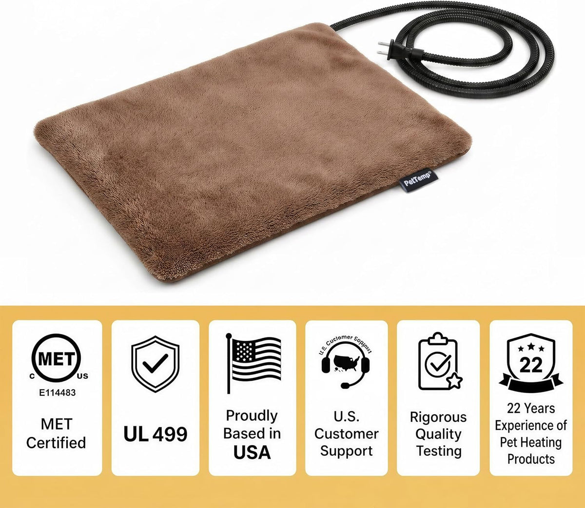 Pet Heating Pad for Cats Dogs Indoor & Sheltered Outdoor Waterproof Heated Cat Bed Heated Dog Bed Chew Resistant Cord Constant Temperature Electric Warming (Brown, S: 16" × 13" × 1.3")