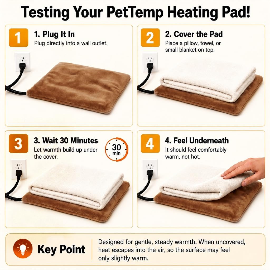 Pet Heating Pad for Cats Dogs Indoor & Sheltered Outdoor Waterproof Heated Cat Bed Heated Dog Bed Chew Resistant Cord Constant Temperature Electric Warming (Brown, S: 16" × 13" × 1.3")