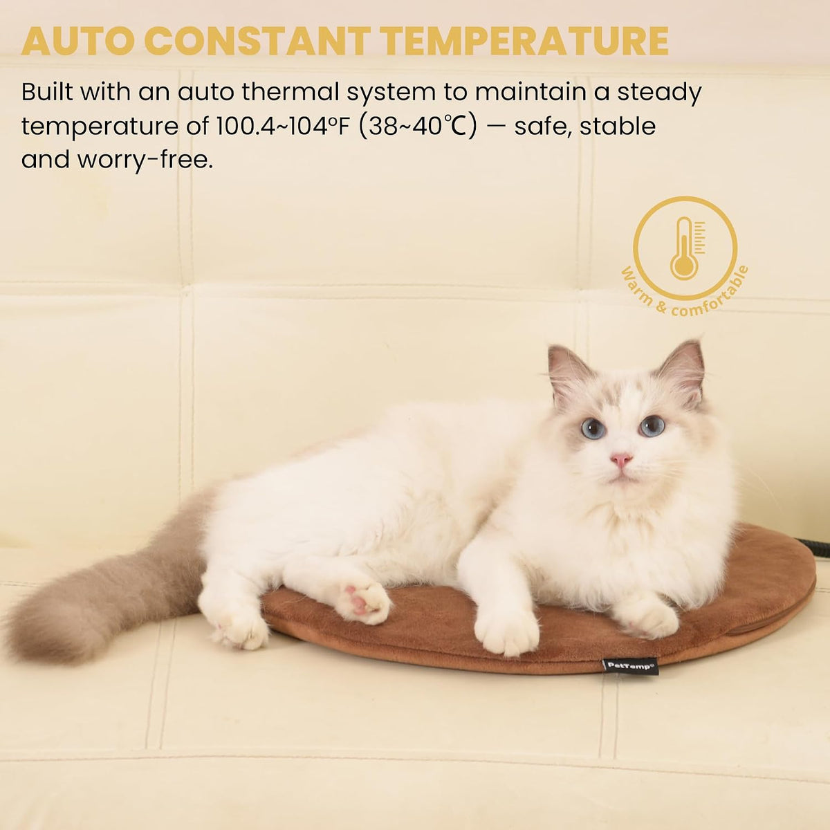 Pet Heating Pad for Cats Dogs Indoor & Sheltered Outdoor Waterproof Heated Cat Bed Heated Dog Bed Chew Resistant Cord Constant Temperature Electric Warming (Brown, S: 16" × 13" × 1.3")